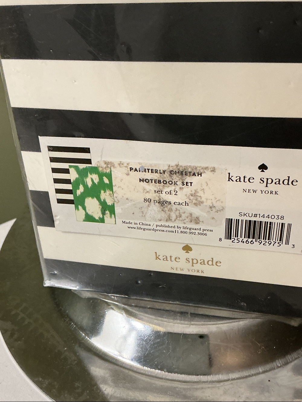 Kate Spade NY Green White Abstract Black White Stripe Notebook Set NEW - Picture 3 of 4